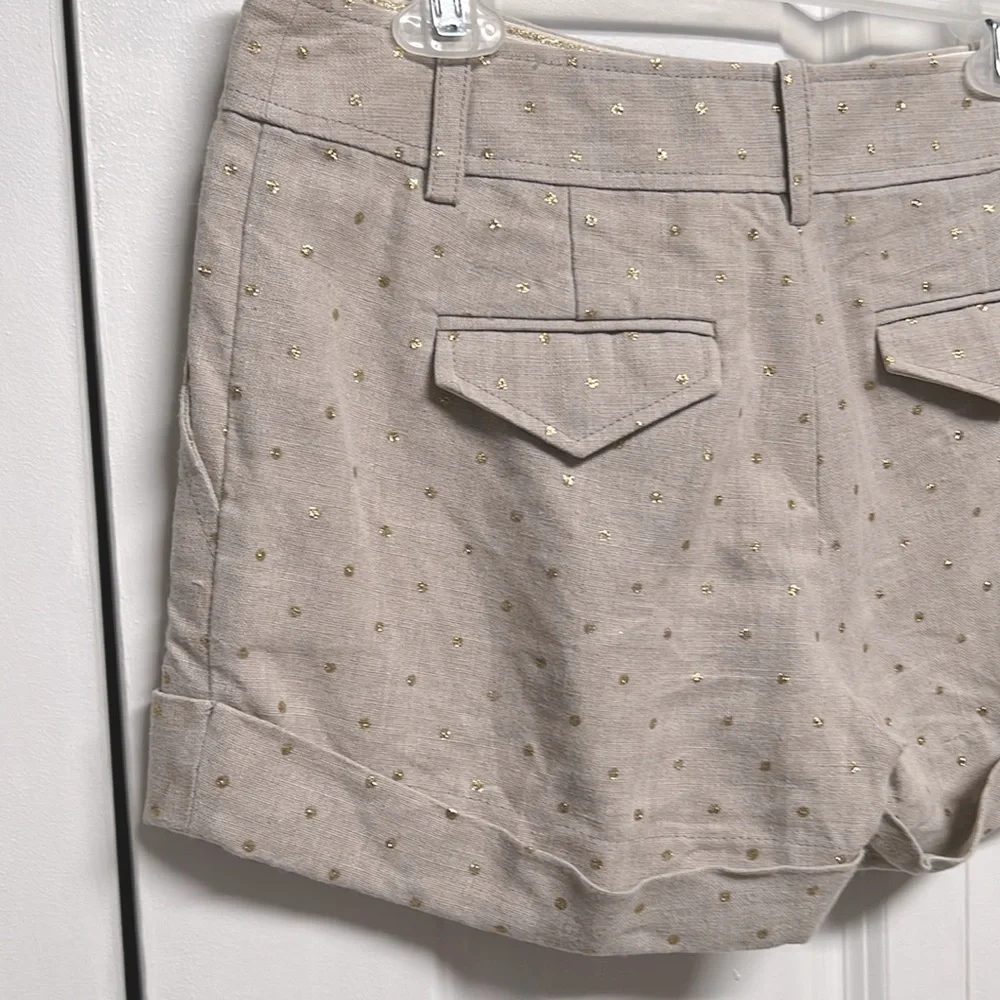 J Crew Beige Gold Sparkles 4 Pocket Mid Rise Cuff Linen Shorts Size 4 City Fit